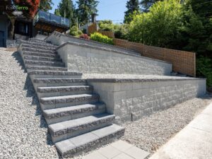 3d render of paver landings and block retaining wall